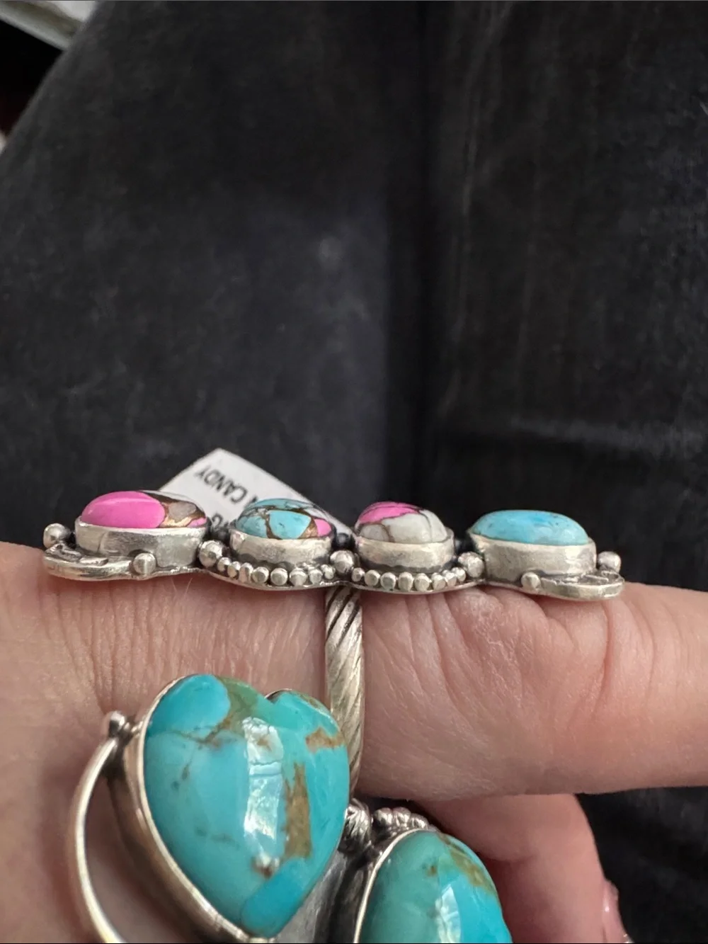 Turquoise cotton candy Stone 925 Silver Statement Ring - Women Jewelry